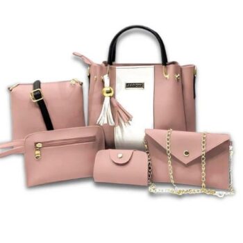 5 Pcs Women’s PU Leather Plain Hand Bag Set