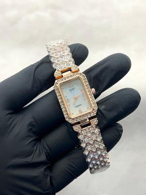 Women’s Quartz Square Bracelet Watch – 1 Pc Water Resistant with Textured Strap