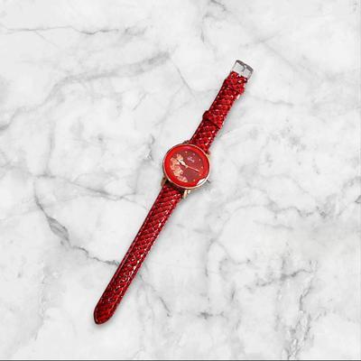Women’s Red Leather Hybrid Watch – 1 Pc Quartz Movement