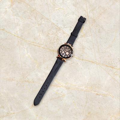 Women’s Black Leather Hybrid Watch – 1 Pc with Quartz Movement