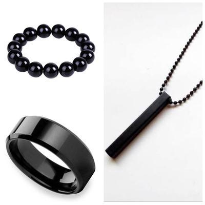 Stylish Vertical Bar Men’s Jewelry Set – 3 Pcs Necklace, Ring & Bracelet