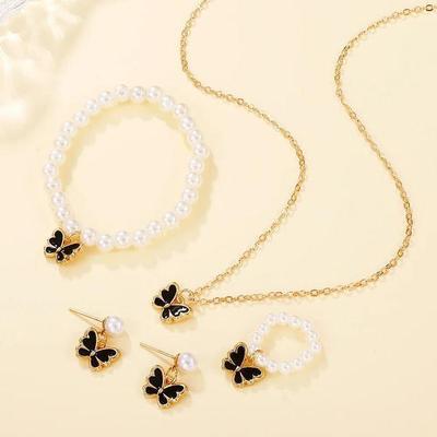 Butterfly Design Gold Plated Pearl Artificial Set