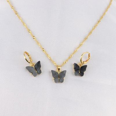 Chic Black Butterfly Gold Plated Necklace Set – 3 Pcs