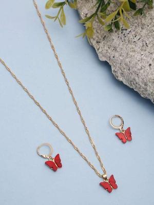 Red Butterfly Charm Necklace Set – 3 Pcs in Vibrant Red