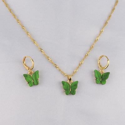 Green Butterfly Charm Necklace Set – 3 Pcs – Beautiful Green Design for Women