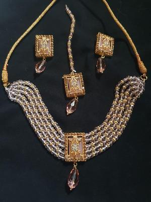Gold Plated Multi Layered Crystal Necklace Set – 3 Pcs Combo for Women
