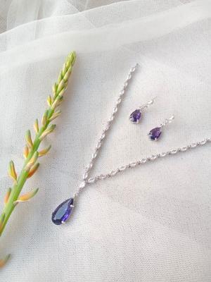 Modern Silver Plated Zircon Pendant Set – 3 Pcs in Purple
