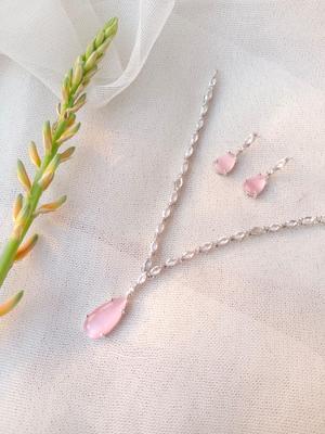 Modern Design Silver Plated Pendant Set with Pink Zircon – 3 Pcs