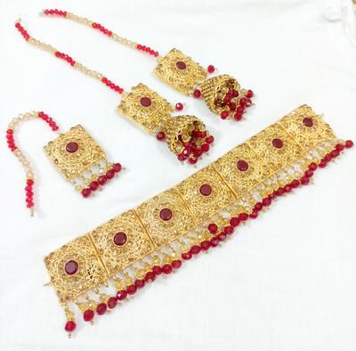 Elegant Maroon 4 Pcs Choker Set – Multi Layered Design