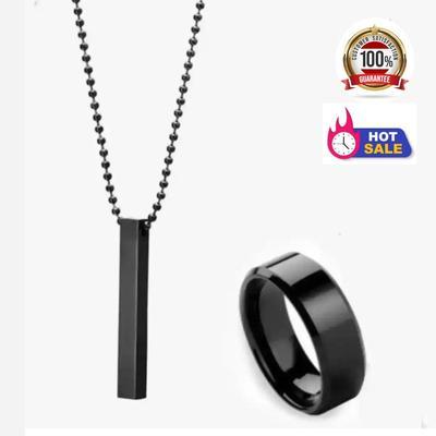 Unique Vertical Bar Titanium Ring and Pendant Set for Men – 2 Pcs Combo